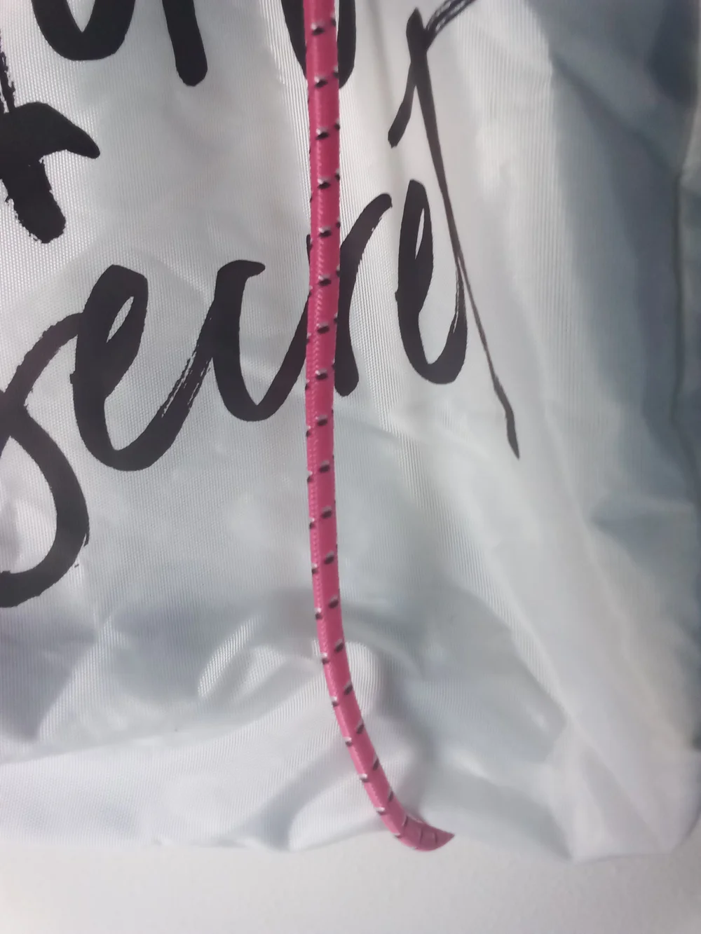 Victoria's Secret White Tote with Bungee Cord Pink Rope Handles